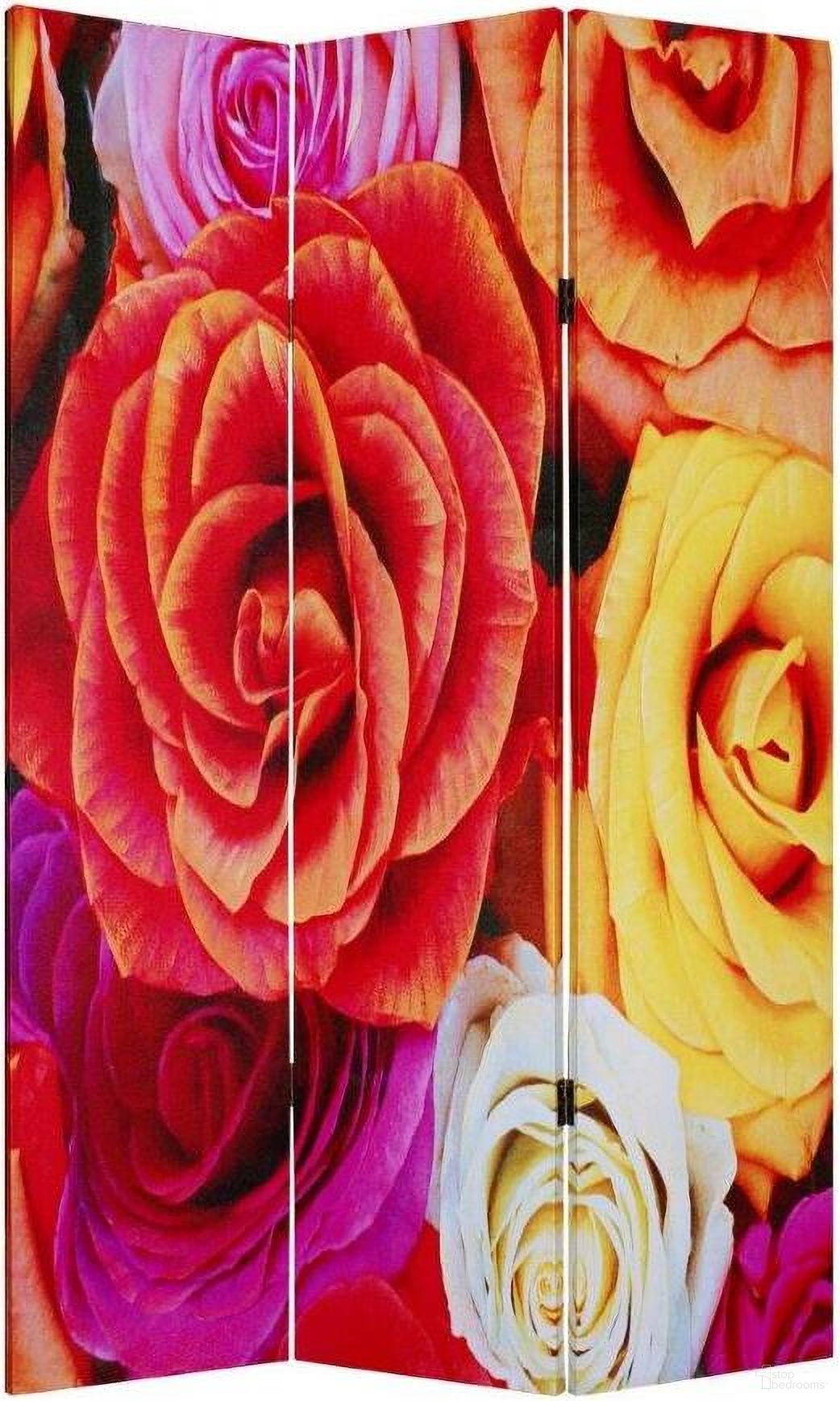 Homeroots Multi Color Wood Canvas Daisy And Rose Screen