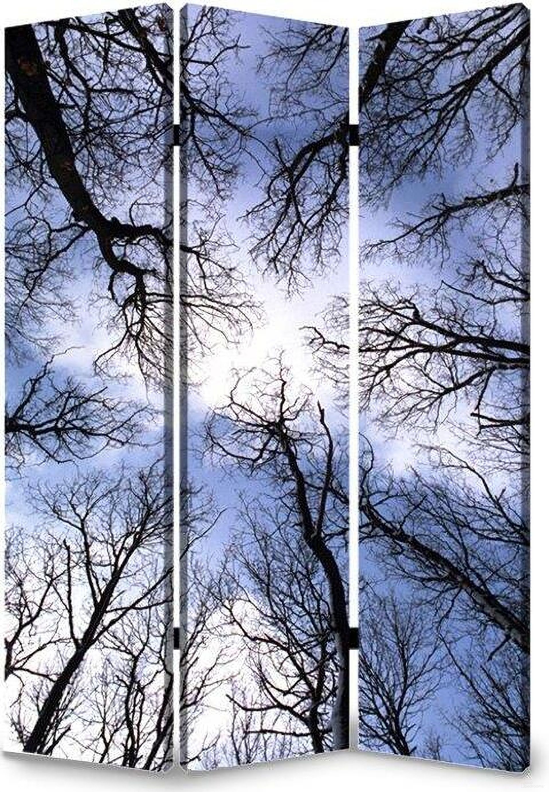 Homeroots Multi Color Wood Canvas Forest Screen