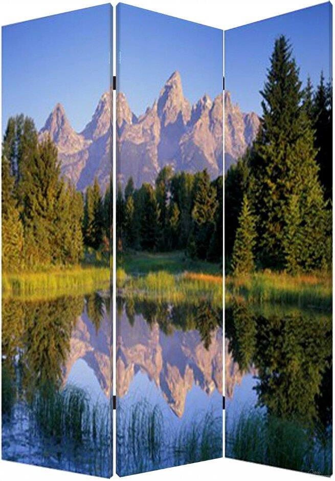Homeroots Multi Color Wood Canvas Mountain Peaks Screen
