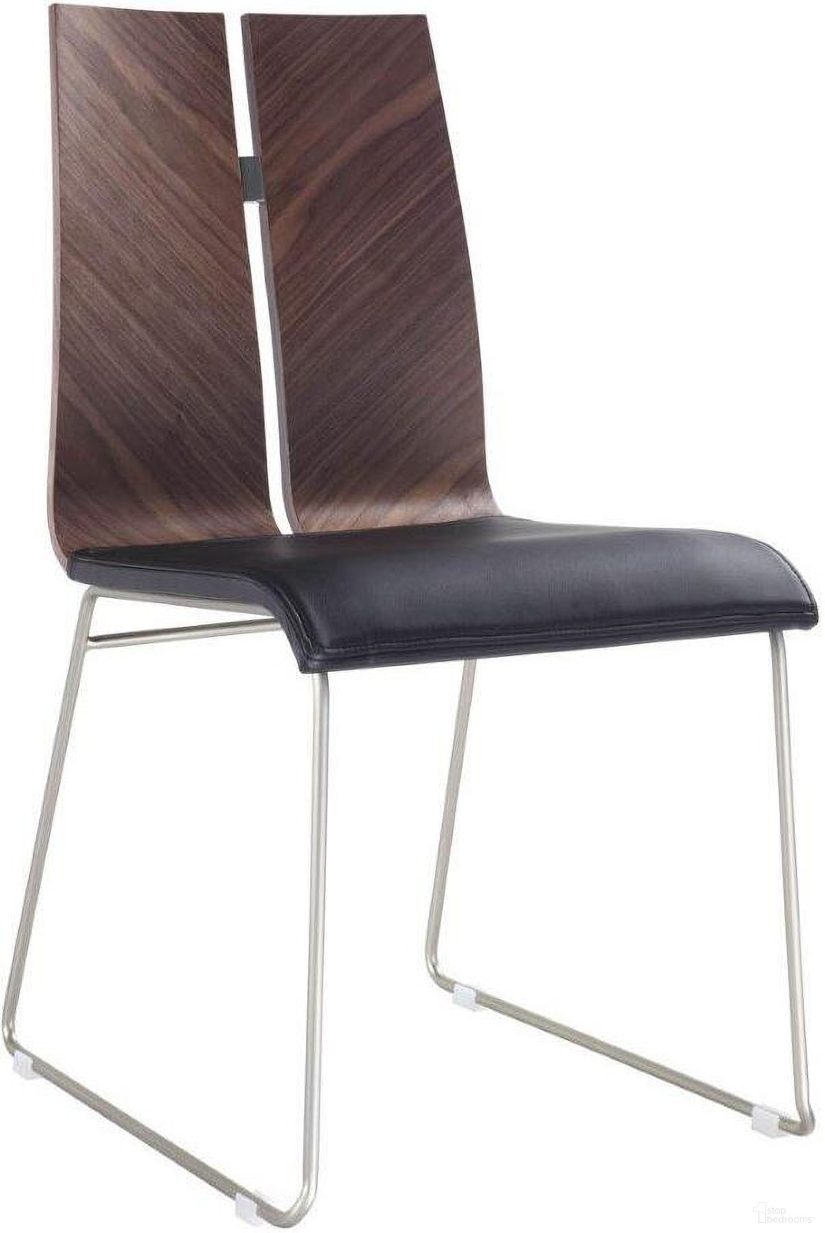 The appearance of Homeroots Natural Walnut And Black Faux Leather And Metal Dining Chair designed by Homeroots in the modern / contemporary interior design. This walnut and black piece of furniture was selected by 1StopBedrooms from to add a touch of cosiness and style into your home. Sku: 370648. Material: Faux Leather. Chair Type: Side Chair.
