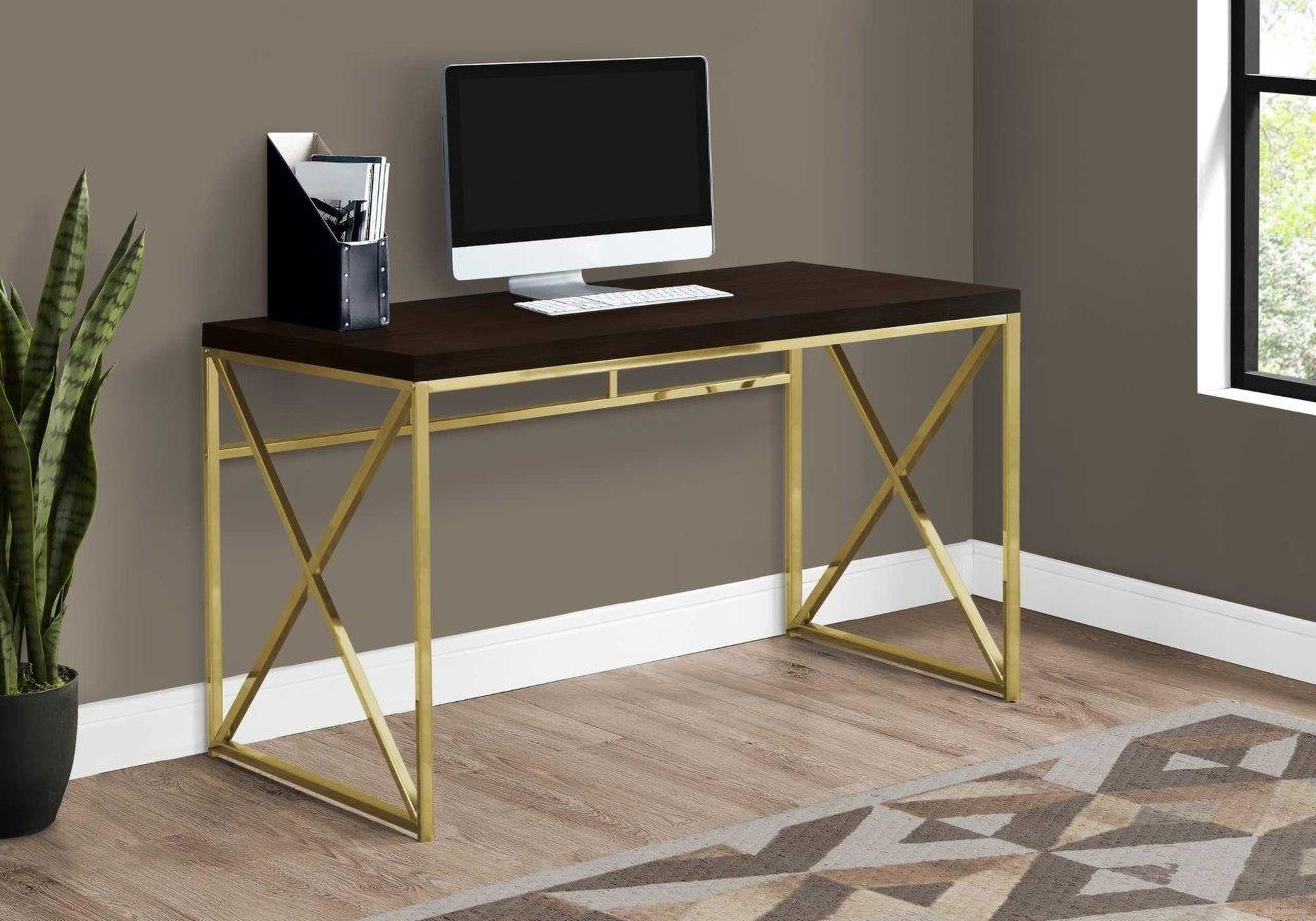 The appearance of Homeroots Particle Board And Gold Metal Computer Desk designed by Homeroots in the modern / contemporary interior design. This cappuccino piece of furniture was selected by 1StopBedrooms from to add a touch of cosiness and style into your home. Sku: 333406. Material: Metal.