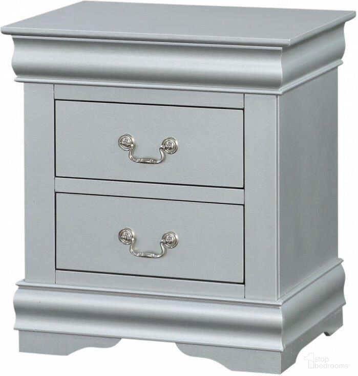 The appearance of Homeroots Platinum Wood Nightstand 347103 designed by Homeroots in the traditional interior design. This platinum piece of furniture was selected by 1StopBedrooms from to add a touch of cosiness and style into your home. Sku: 347103. Material: Wood.