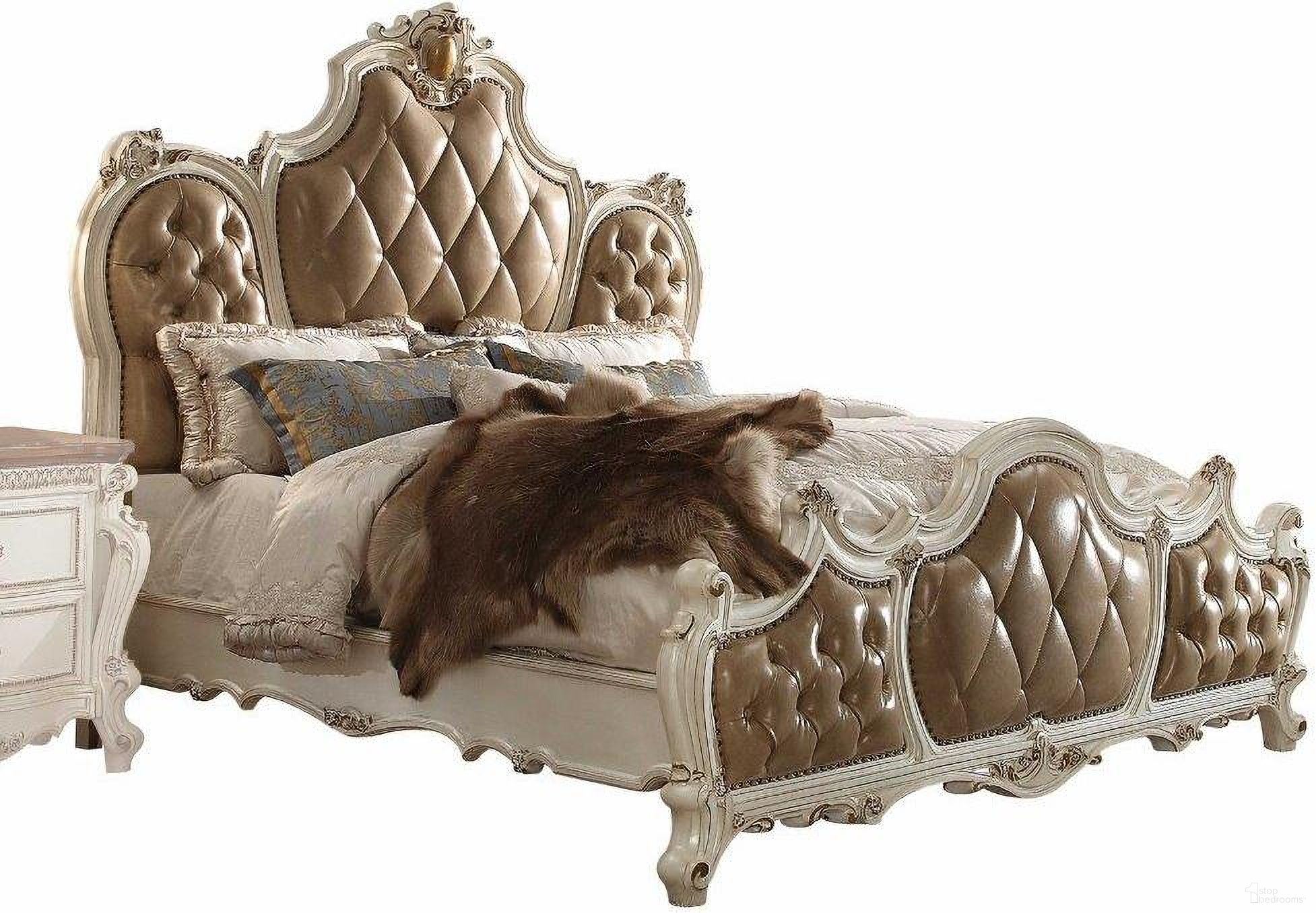 Homeroots Pu Antique Pearl Wood Poly Resin Upholstery Queen Bed