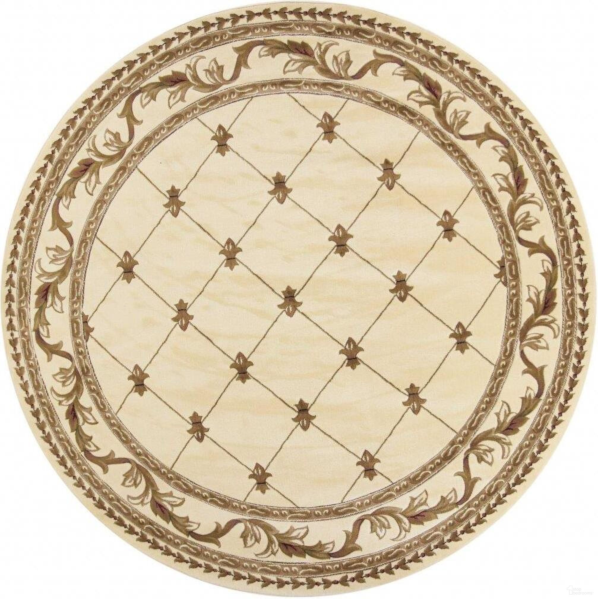 Round Polypropylene Ivory Fleur de Lis Area Rug - 8'