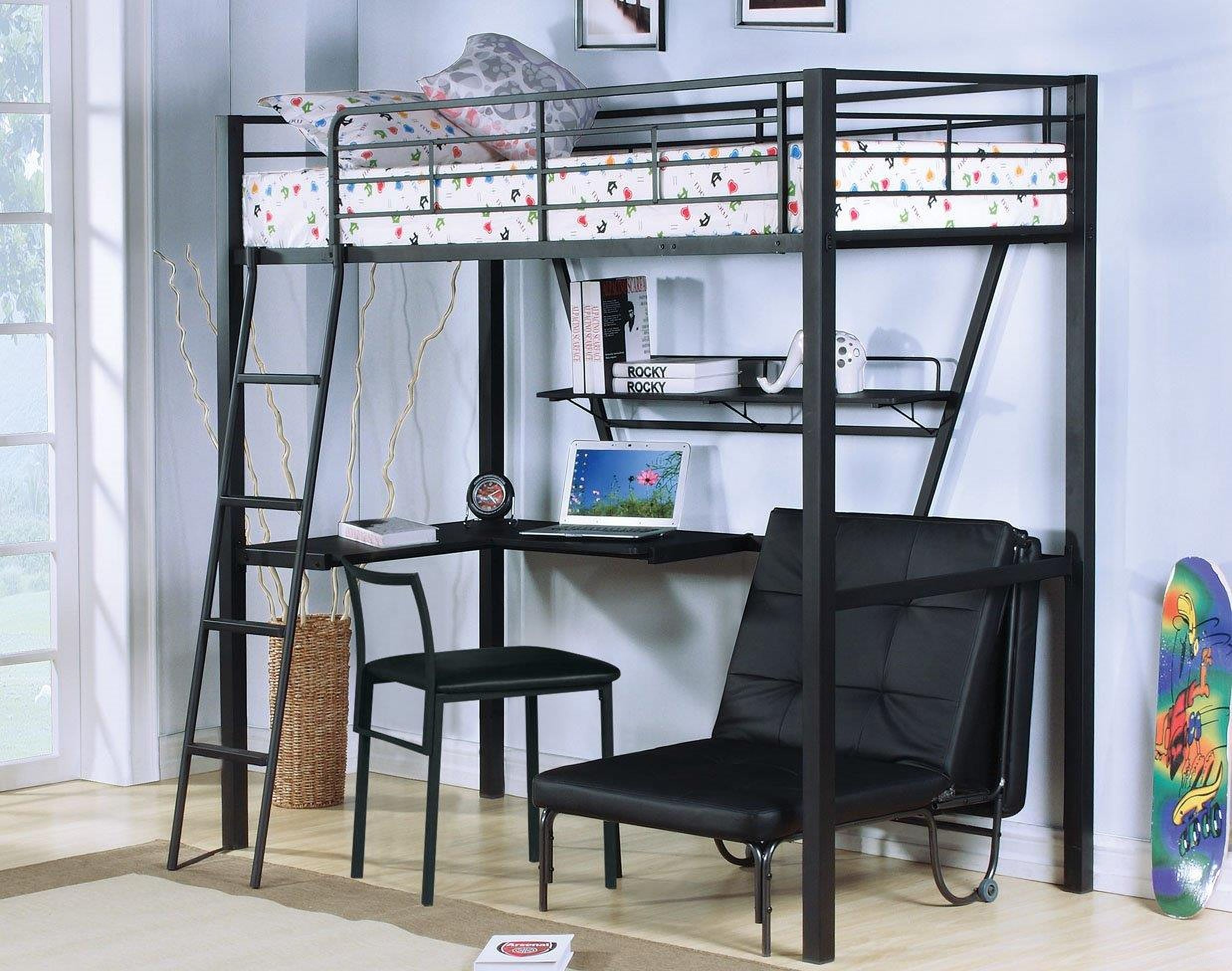 The appearance of Homeroots Silver And Black Metal Tube Futon Adjustable Chair 285608 designed by Homeroots in the modern / contemporary interior design. This silver and black piece of furniture  was selected by 1StopBedrooms from  to add a touch of cosiness and style into your home. Sku: 285608. Material: Metal.
