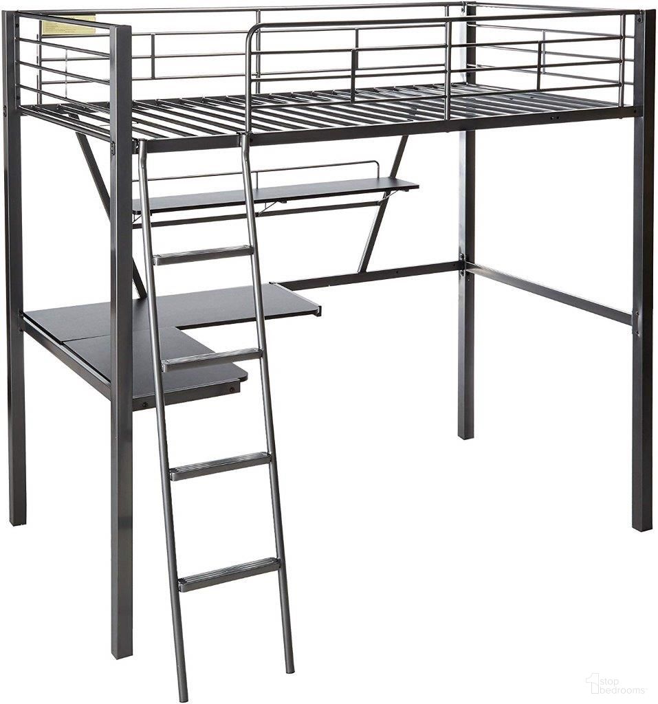 The appearance of Homeroots Silver And Black Metal Tube Loft Bed With Desk designed by Homeroots in the modern / contemporary interior design. This silver and black piece of furniture  was selected by 1StopBedrooms from  to add a touch of cosiness and style into your home. Sku: 285607. Material: Metal.