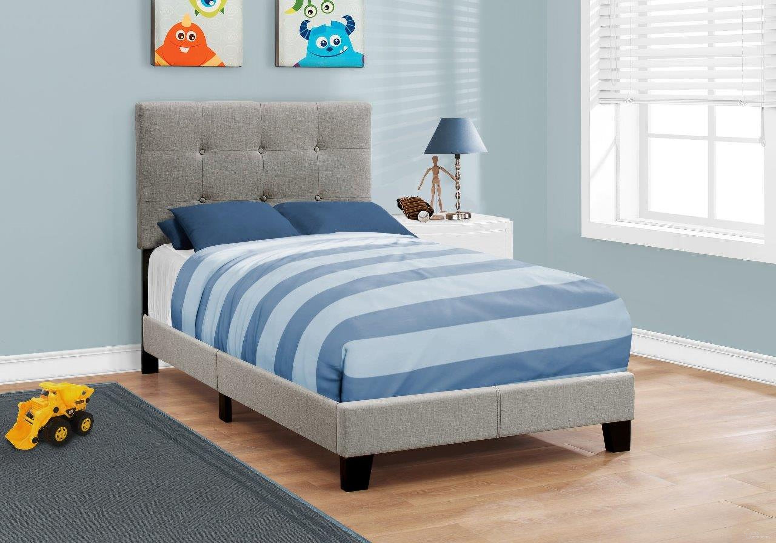 Homeroots Solid Wood Mdf Foam And Linen Twin Size Bed