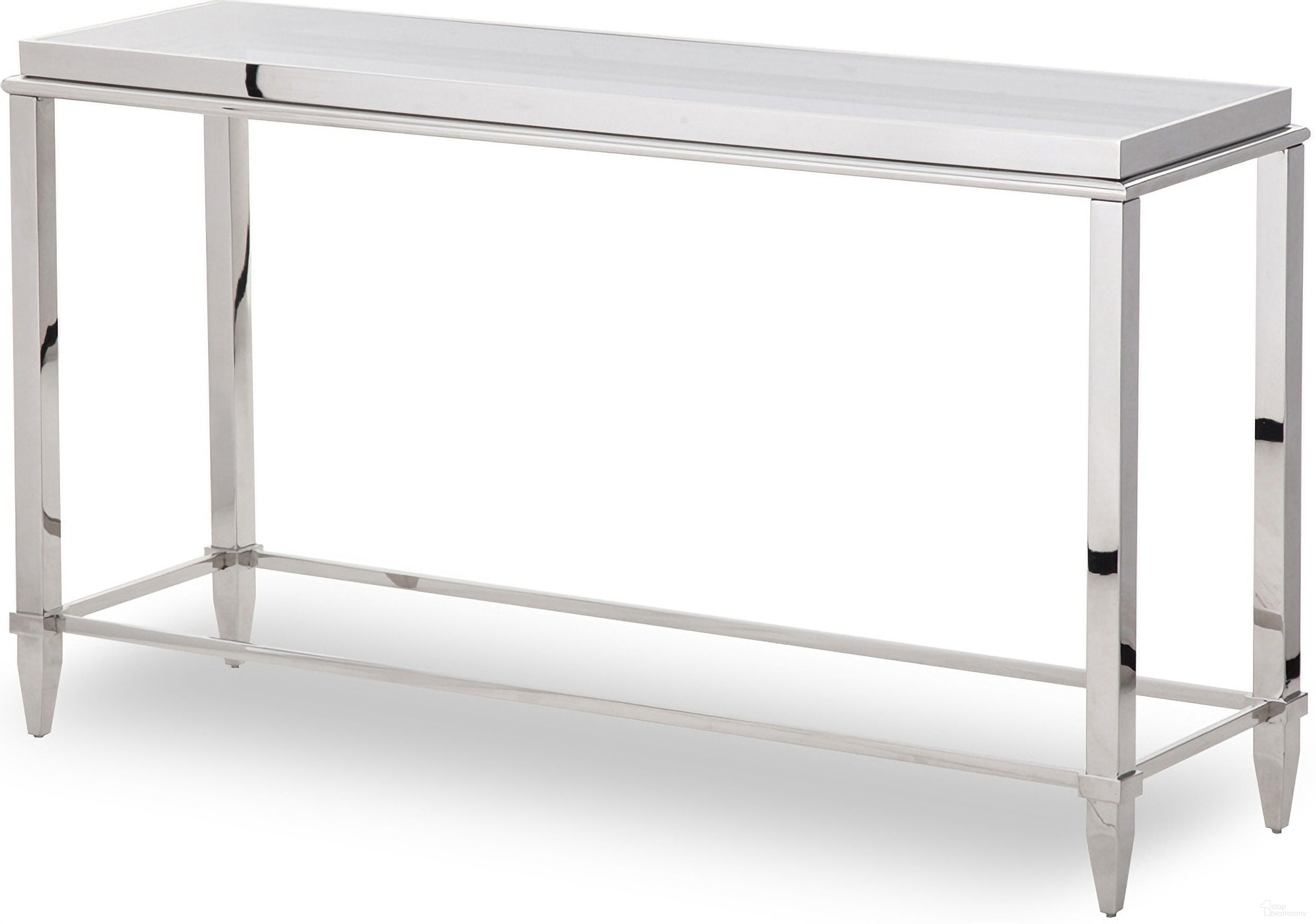 The appearance of Homeroots Stainless Steel And Glass Console Table designed by Homeroots in the modern / contemporary interior design. This silver piece of furniture  was selected by 1StopBedrooms from  to add a touch of cosiness and style into your home. Sku: 283430. Material: Steel.