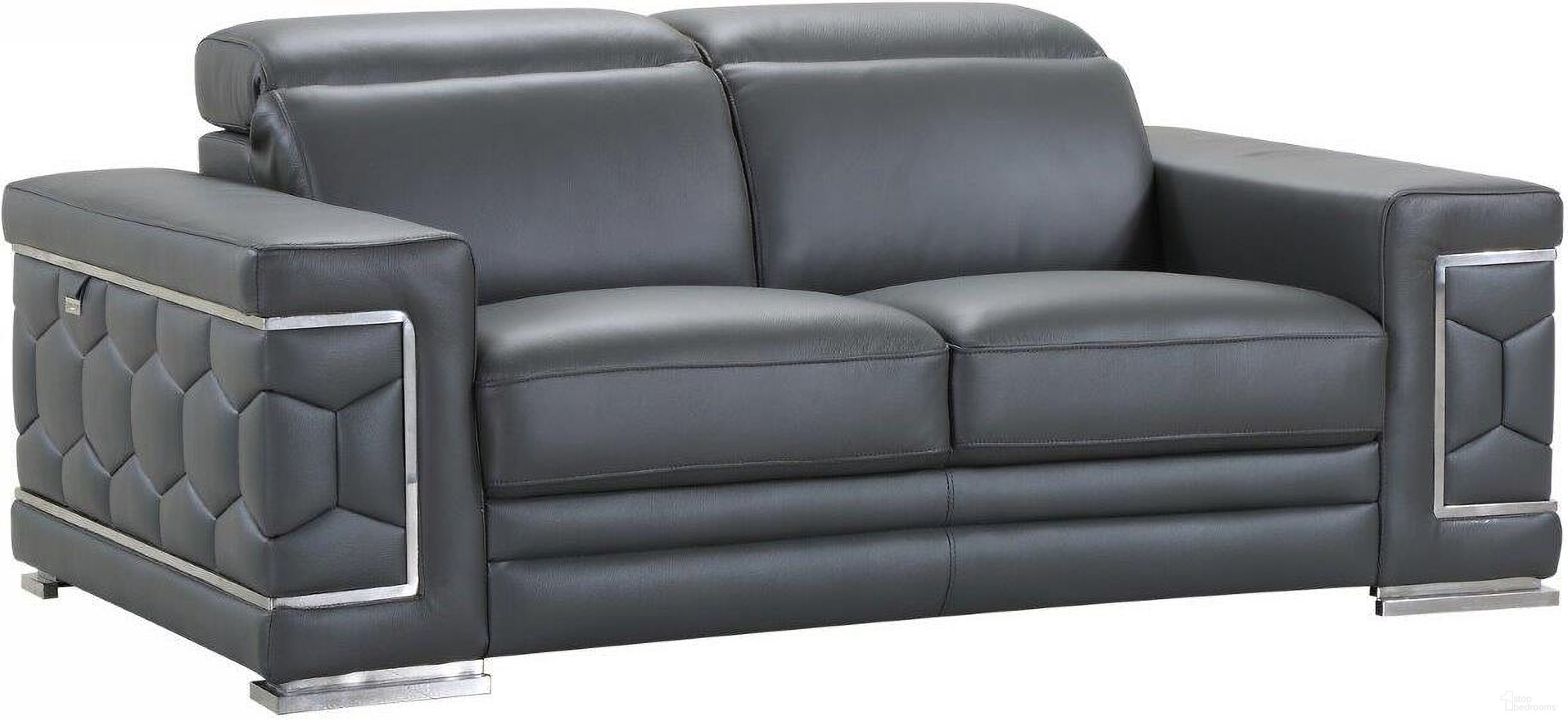 Homeroots Sturdy Dark Gray Leather Loveseat