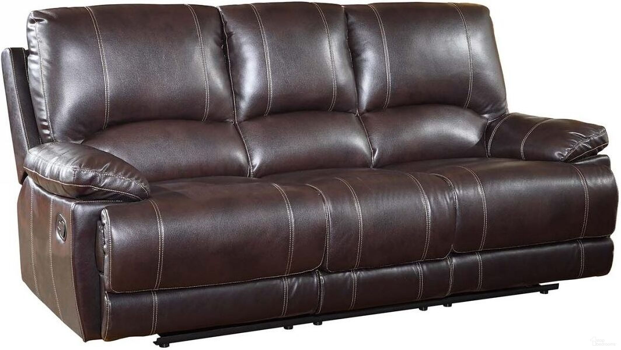 The appearance of Homeroots Stylish Brown Leather Sofa designed by Homeroots in the modern / contemporary interior design. This brown piece of furniture  was selected by 1StopBedrooms from  to add a touch of cosiness and style into your home. Sku: 329407. Material: Leather.