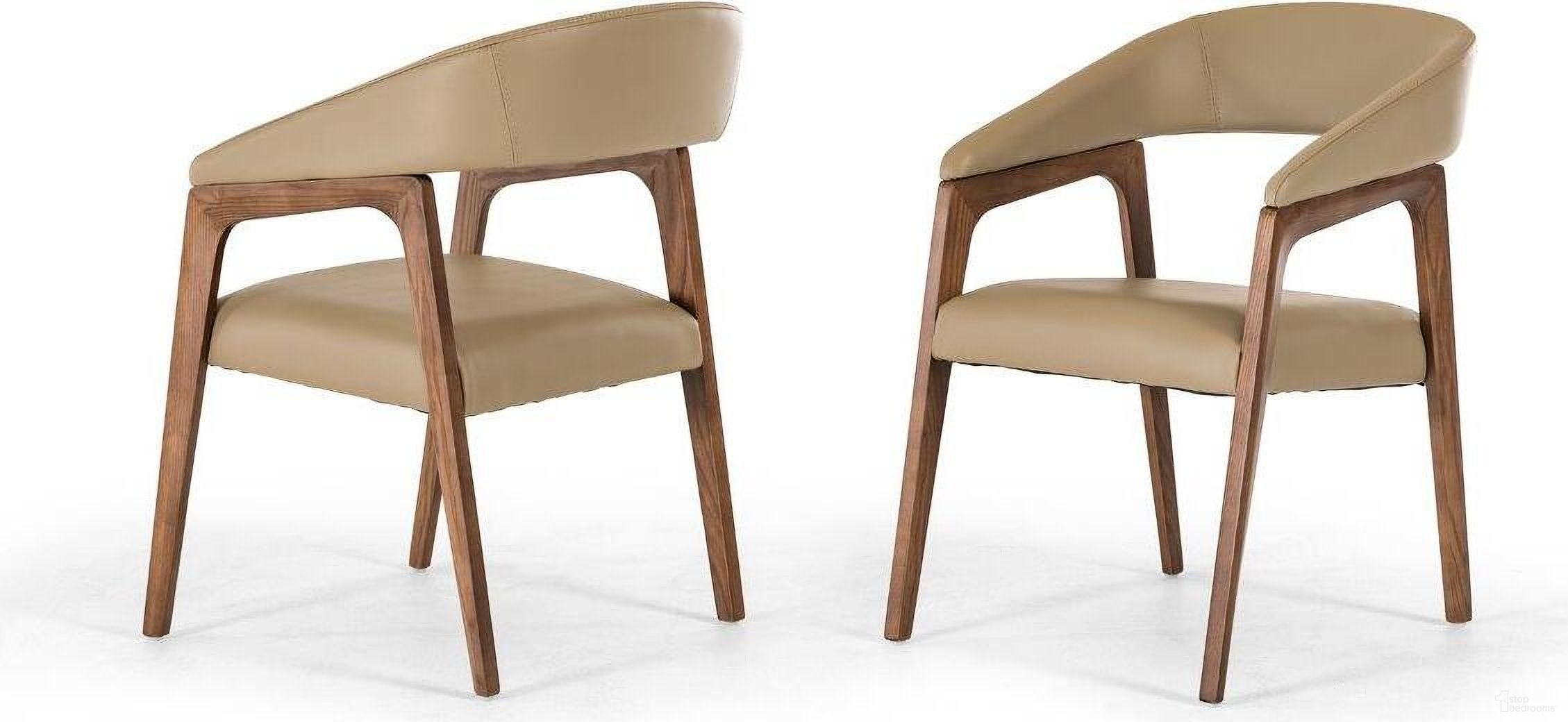 The appearance of Homeroots Taupe Leatherette And Walnut Wood Dining Chair 283002 designed by Homeroots in the modern / contemporary interior design. This taupe piece of furniture  was selected by 1StopBedrooms from  to add a touch of cosiness and style into your home. Sku: 283002. Material: Wood. Chair Type: Arm Chair.