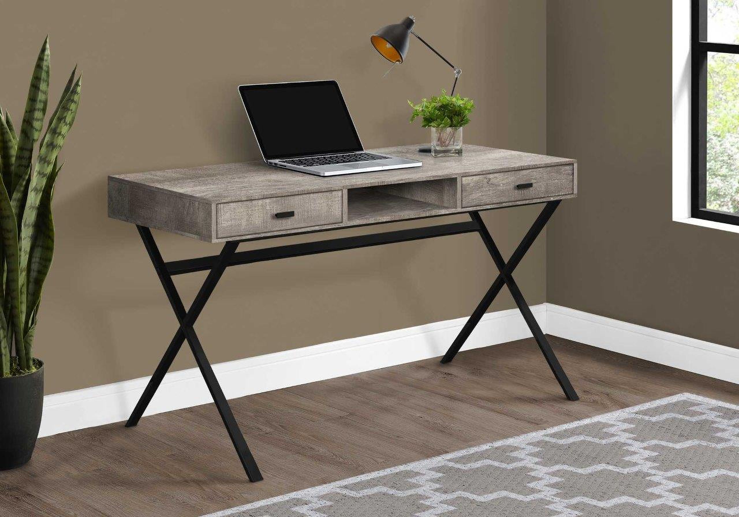 The appearance of Homeroots Taupe Reclaimed Wood Particle Board And Black Metal Computer Desk designed by Homeroots in the modern / contemporary interior design. This taupe piece of furniture was selected by 1StopBedrooms from to add a touch of cosiness and style into your home. Sku: 333546. Material: Metal.