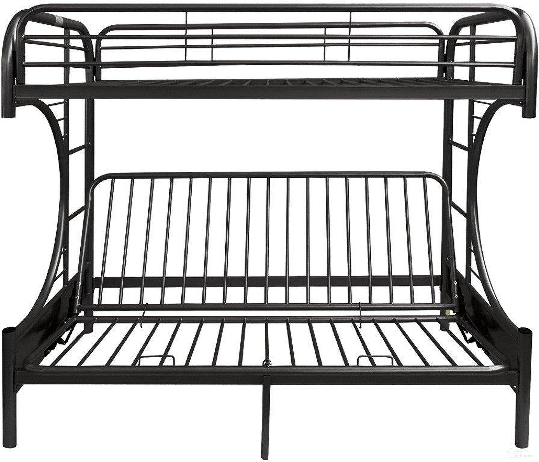 The appearance of Homeroots Twin Over Full Black Metal Tube Futon Bunk Bed designed by Homeroots in the modern / contemporary interior design. This black piece of furniture  was selected by 1StopBedrooms from  to add a touch of cosiness and style into your home. Sku: 286584. Bed Type: Bunk Bed. Material: Metal. Bed Size: Twin Over Full.