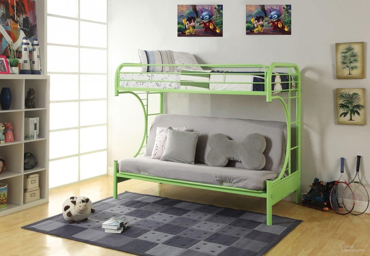 The appearance of Homeroots Twin Over Full Green Metal Tube Futon Bunk Bed 286585 designed by Homeroots in the modern / contemporary interior design. This green piece of furniture  was selected by 1StopBedrooms from  to add a touch of cosiness and style into your home. Sku: 286585. Bed Type: Bunk Bed. Material: Metal. Bed Size: Twin Over Full.
