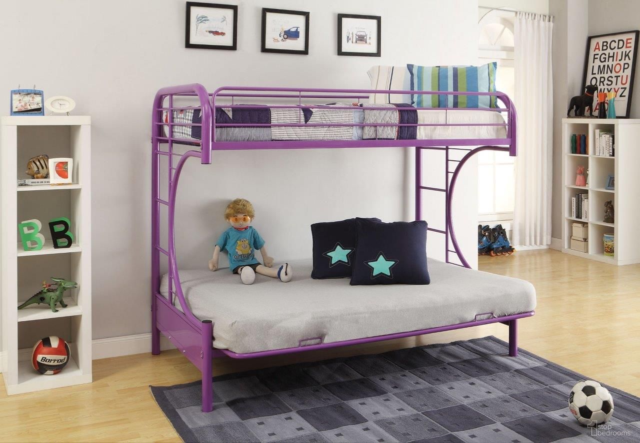 The appearance of Homeroots Twin Over Full Purple Metal Tube Futon Bunk Bed 286587 designed by Homeroots in the modern / contemporary interior design. This purple piece of furniture was selected by 1StopBedrooms from to add a touch of cosiness and style into your home. Sku: 286587. Bed Type: Bunk Bed. Material: Metal. Bed Size: Twin Over Full.
