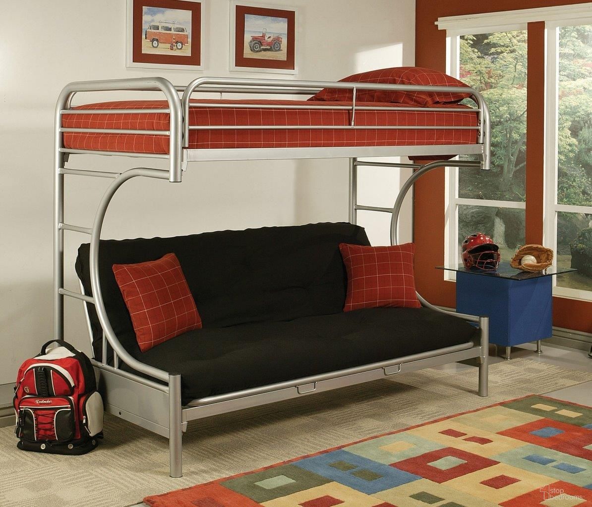 The appearance of Homeroots Twin Over Full Silver Metal Tube Bunk Bed 285191 designed by Homeroots in the modern / contemporary interior design. This silver piece of furniture was selected by 1StopBedrooms from to add a touch of cosiness and style into your home. Sku: 285191. Bed Type: Bunk Bed. Material: Metal. Bed Size: Twin Over Full.