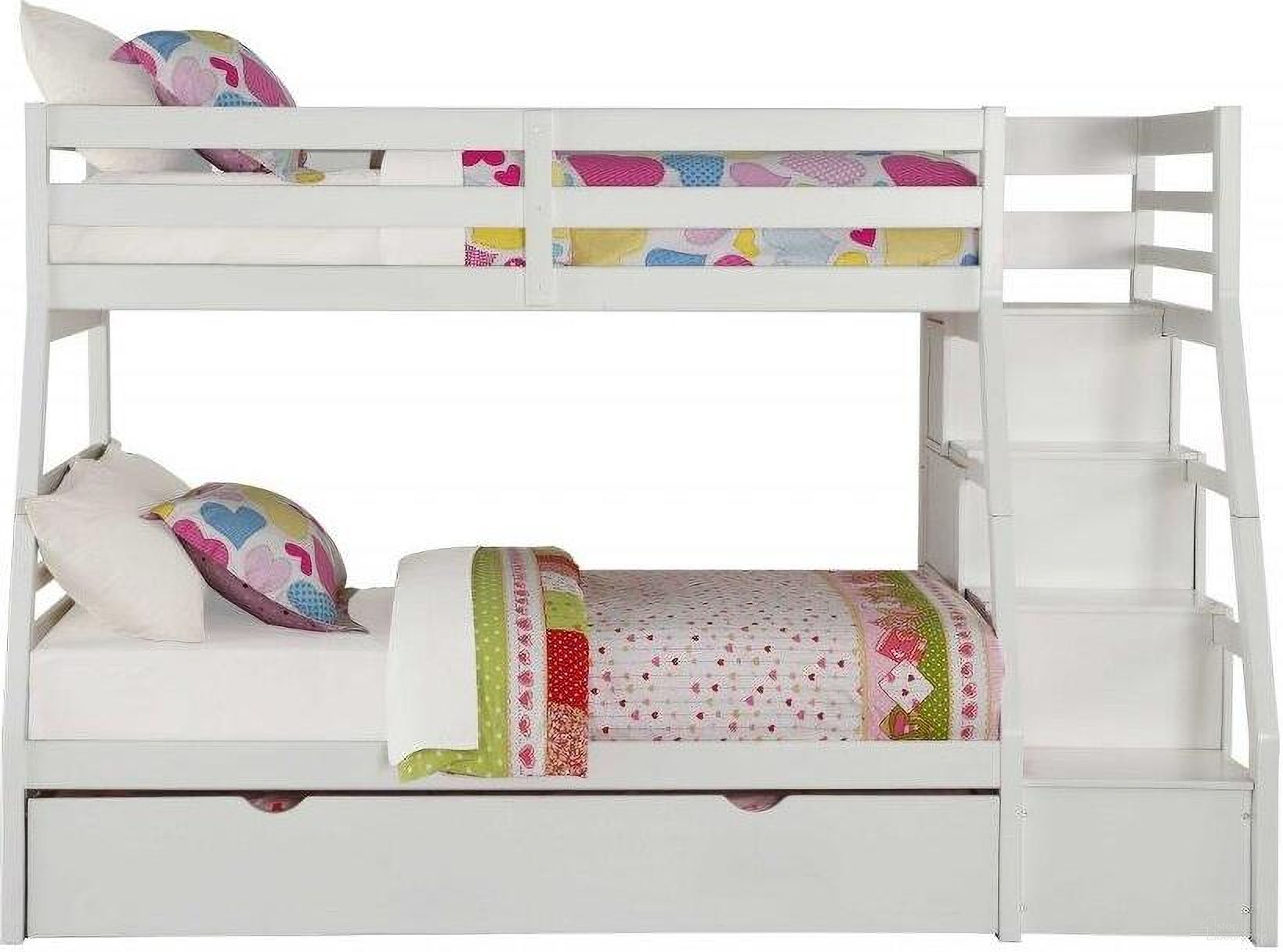 Homeroots Twin Over Full White Storage Ladder And Trundle Bunk Bed 286160