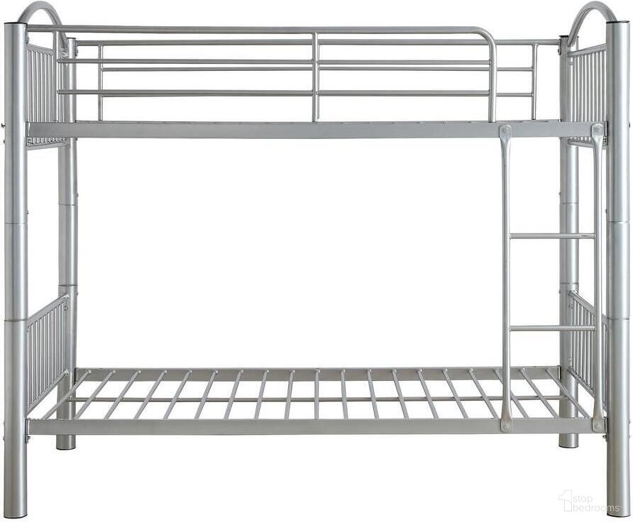 The appearance of Homeroots Twin Over Twin Silver Metal Bunk Bed 286164 designed by Homeroots in the modern / contemporary interior design. This silver piece of furniture was selected by 1StopBedrooms from to add a touch of cosiness and style into your home. Sku: 286164. Bed Type: Bunk Bed. Material: Metal. Bed Size: Twin Over Twin.