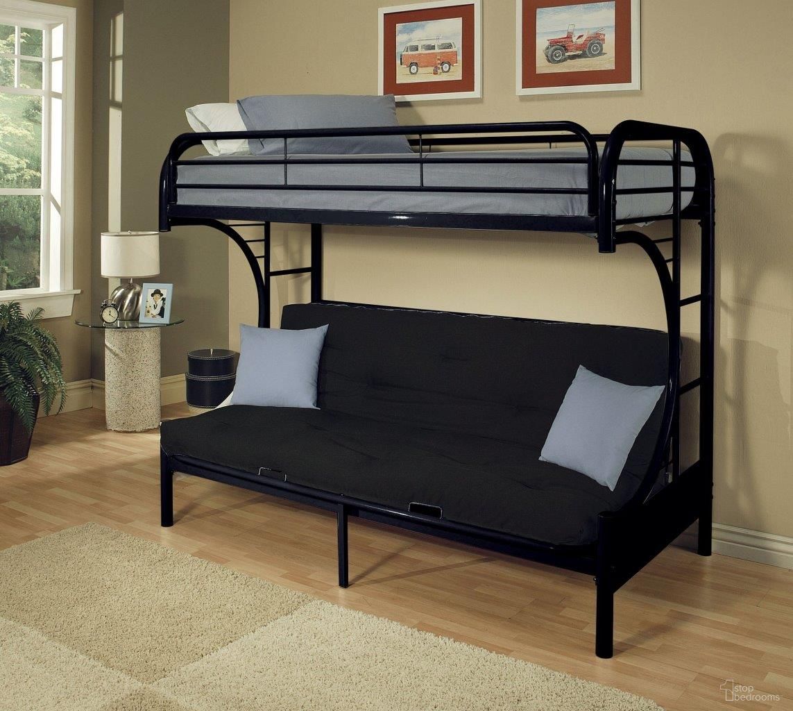 Homeroots Twin X L Over Queen Black Metal Tube Futon Bunk Bed 285194