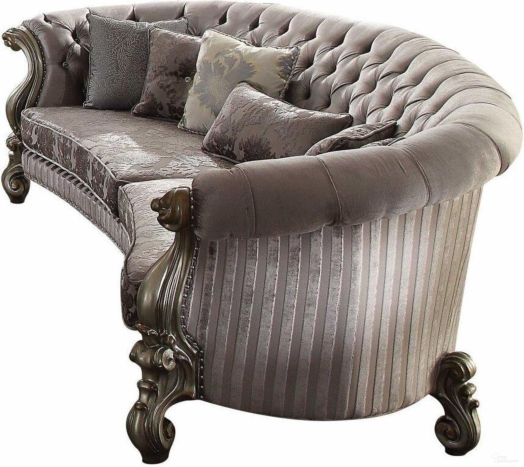 The appearance of Homeroots Velvet Antique Platinum Upholstery Poly Resin Sofa With 5 Pillows 348646 designed by Homeroots in the rustic / southwestern interior design. This velvet piece of furniture was selected by 1StopBedrooms from to add a touch of cosiness and style into your home. Sku: 348646. Material: Porcelain.