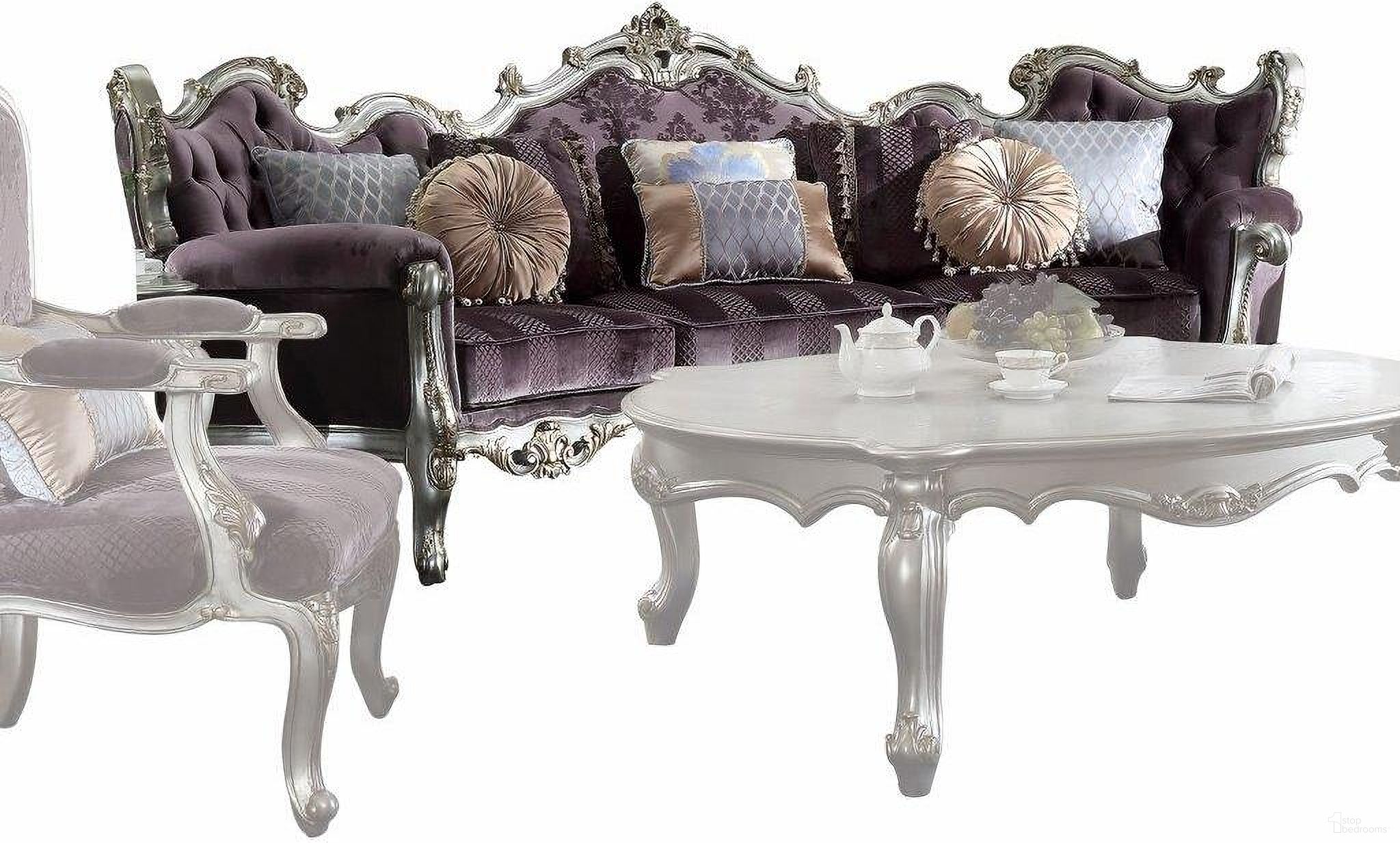 The appearance of Homeroots Velvet Antique Platinum Upholstery Poly Resin Sofa With 8 Pillows designed by Homeroots in the traditional interior design. This antique piece of furniture was selected by 1StopBedrooms from to add a touch of cosiness and style into your home. Sku: 348236. Material: Porcelain.