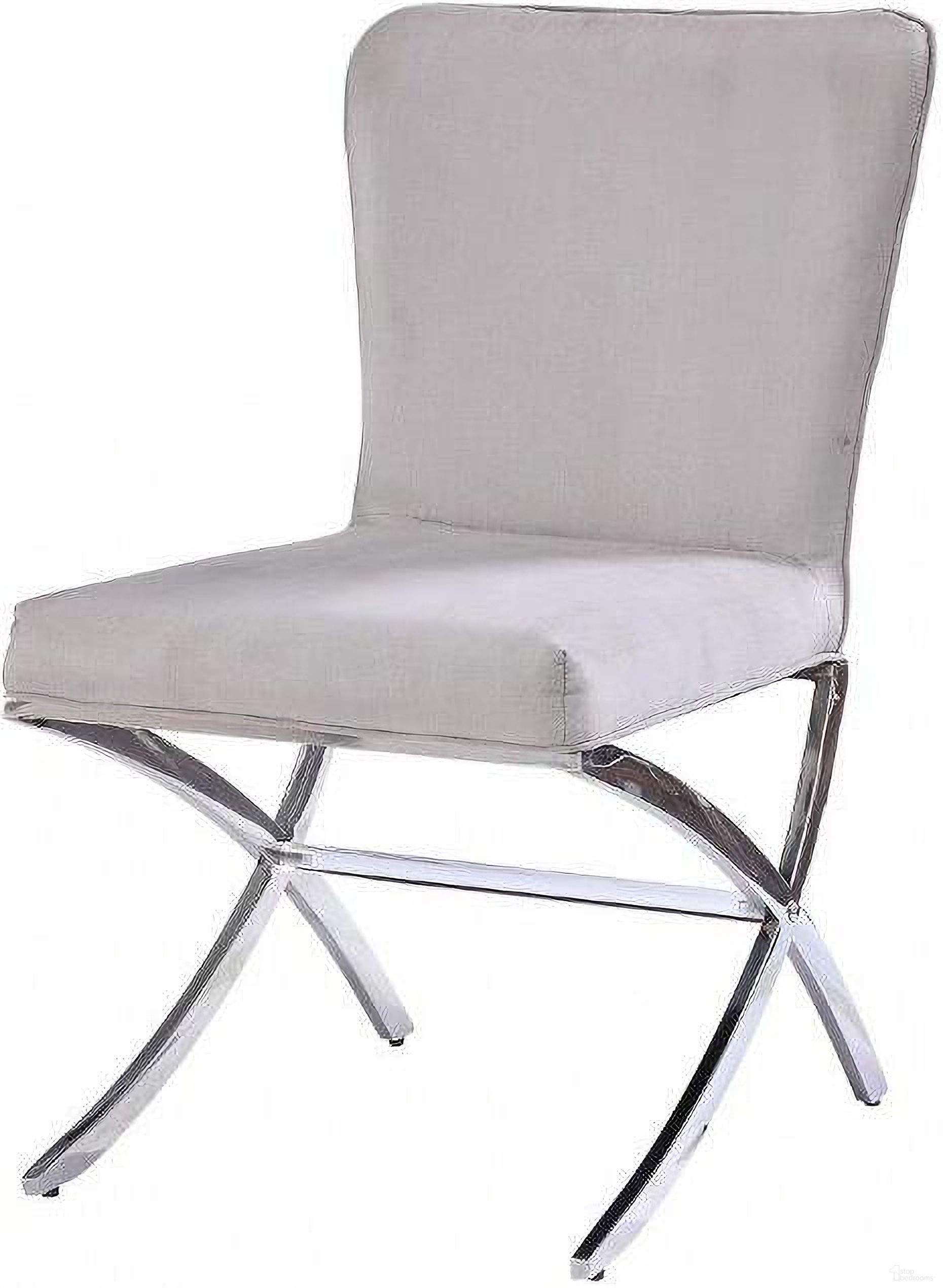 The appearance of Homeroots Velvet Chrome Metal Upholstered Side Chair (Set 2) designed by Homeroots in the glam interior design. This light gray piece of furniture was selected by 1StopBedrooms from to add a touch of cosiness and style into your home. Sku: 347343. Material: Metal. Chair Type: Side Chair.