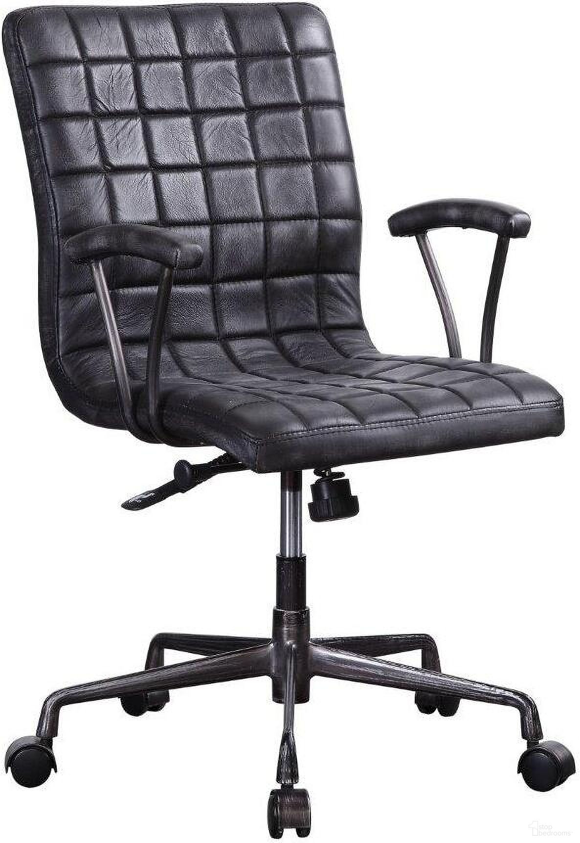 Homeroots Vintage Black Top Grain Leather Aluminum Metal Upholstered Casters Engineered Wood Executive Office Chair