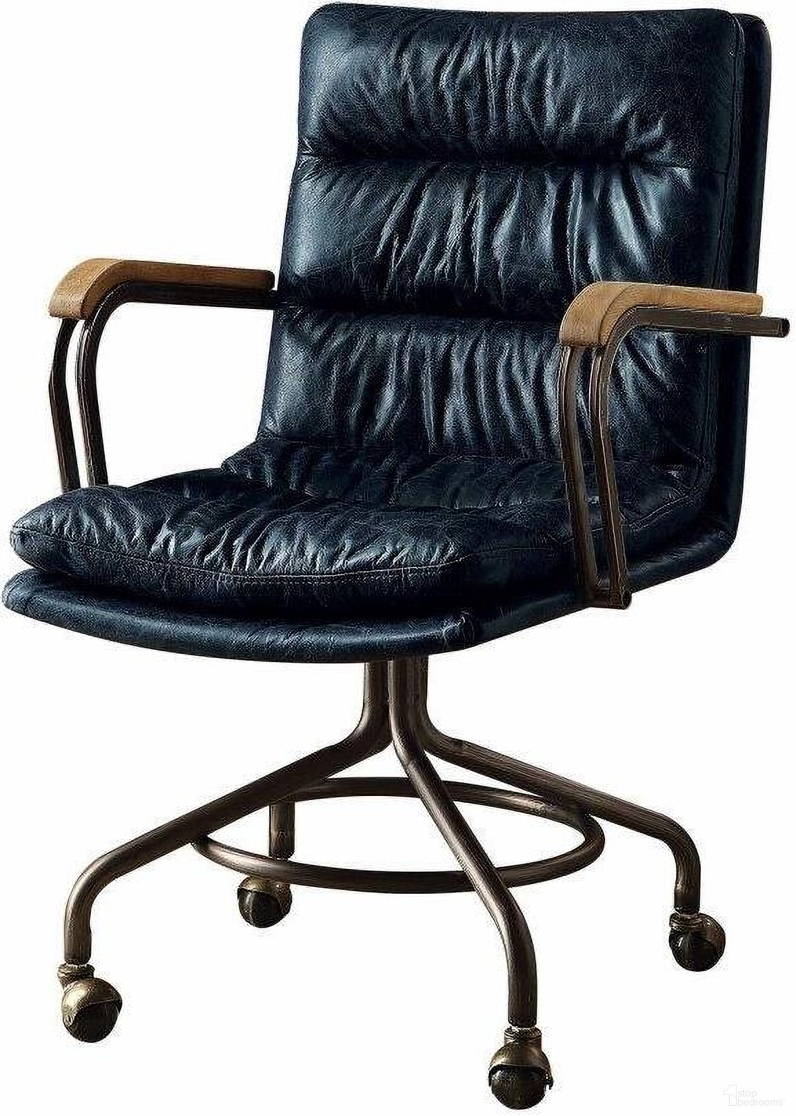 Homeroots Vintage Blue Top Grain Leather Office Chair