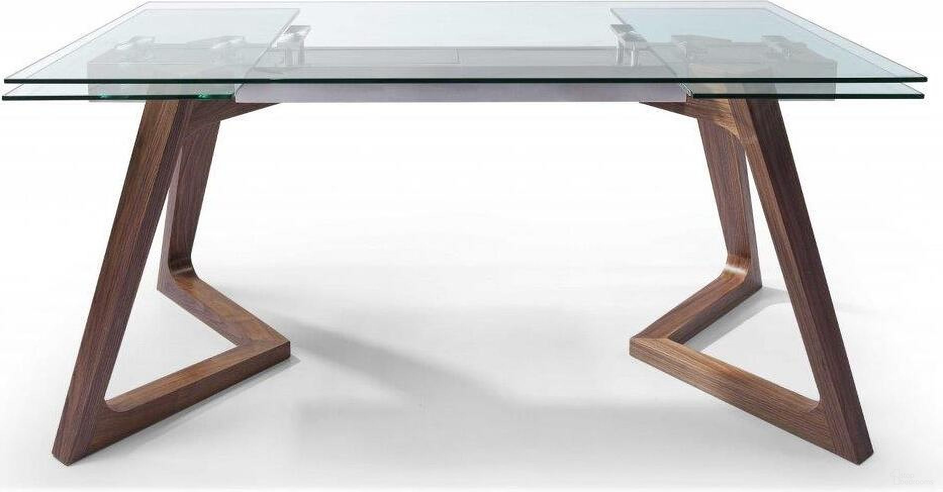 The appearance of Homeroots Walnut Glass And Stainless Steel Ex Tendable Dining Table 320777 designed by Homeroots in the modern / contemporary interior design. This walnut piece of furniture  was selected by 1StopBedrooms from  to add a touch of cosiness and style into your home. Sku: 320777. Table Base Style: Double Pedestal. Material: Glass. Table Top Shape: Rectangular. Size: 35" x 63".