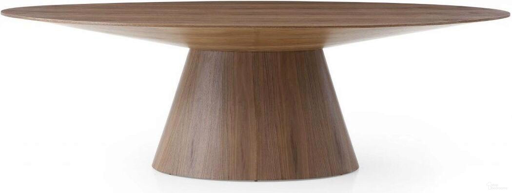 The appearance of Homeroots Walnut Veneer Oval Dining Table designed by Homeroots in the modern / contemporary interior design. This walnut piece of furniture  was selected by 1StopBedrooms from  to add a touch of cosiness and style into your home. Sku: 370713. Table Base Style: Pedestal. Table Top Shape: Oval. Material: Wood Veneer. Size: 43" x 95".