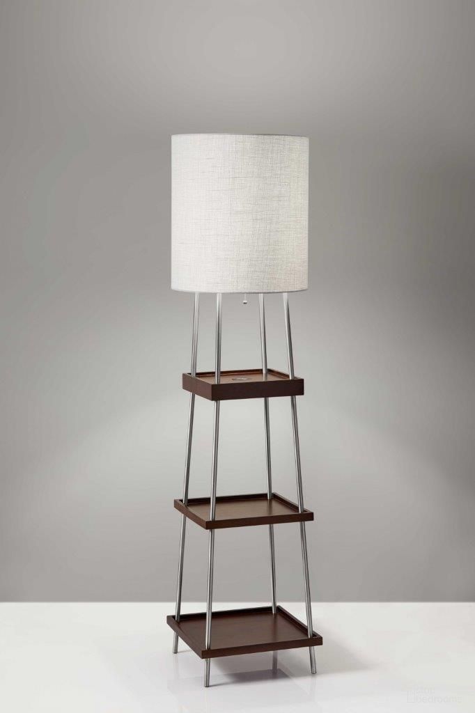 Homeroots Walnut Wood And Metal Shelf Floor Lamp 372586