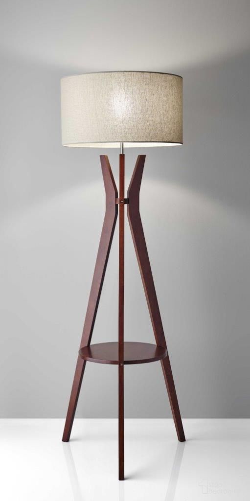 Homeroots Walnut Wood Shelf Floor Lamp 372591