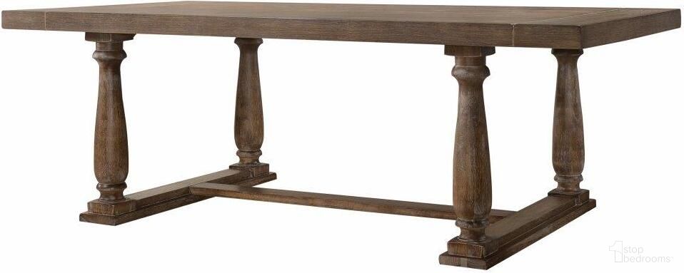 The appearance of Homeroots Weathered Oak Dining Table designed by Homeroots in the transitional interior design. This weathered oak piece of furniture  was selected by 1StopBedrooms from  to add a touch of cosiness and style into your home. Sku: 318902. Table Base Style: Trestle. Table Top Shape: Rectangular. Material: Rubber. Size: 42" x 84".