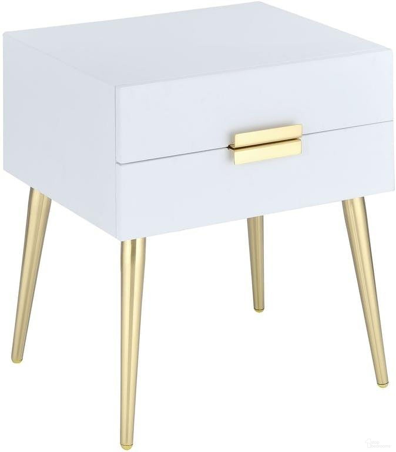 The appearance of Homeroots White And Gold Metal End Table 286384 designed by Homeroots in the traditional interior design. This white and gold piece of furniture  was selected by 1StopBedrooms from  to add a touch of cosiness and style into your home. Sku: 286384. Material: Wood.