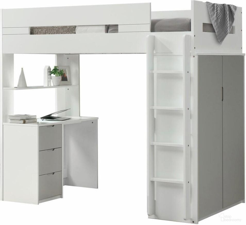 The appearance of Homeroots White And Gray Laminated Veneer Lumber Loft Bed designed by Homeroots in the modern / contemporary interior design. This white and gray piece of furniture was selected by 1StopBedrooms from to add a touch of cosiness and style into your home. Sku: 318775. Material: Wood Veneer. Bed Type: Loft Bed.