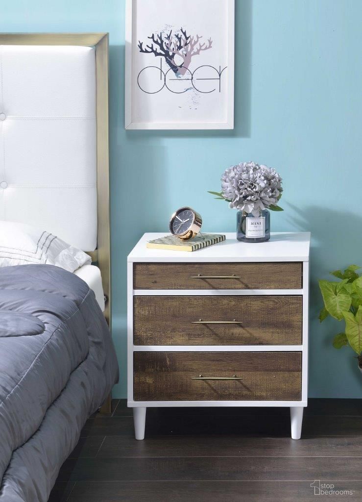 The appearance of Homeroots White And Weathered Oak Metal Nightstand 319132 designed by Homeroots in the traditional interior design. This white piece of furniture was selected by 1StopBedrooms from to add a touch of cosiness and style into your home. Sku: 319132. Material: Metal.