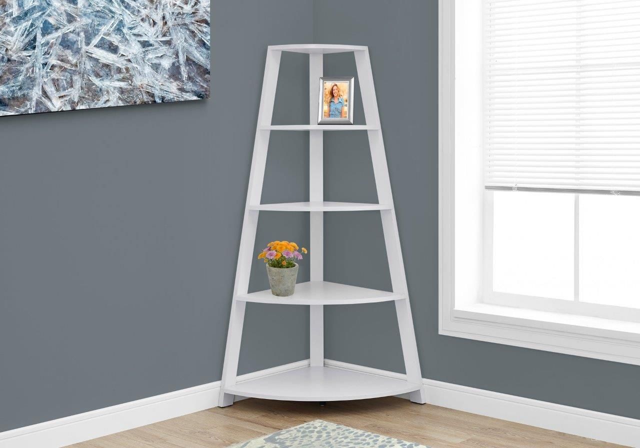 The appearance of Homeroots White Black Particle Board Bookcase Corner Accent Shelf designed by Homeroots in the modern / contemporary interior design. This black and white piece of furniture  was selected by 1StopBedrooms from  to add a touch of cosiness and style into your home. Sku: 332801. Material: MDF.