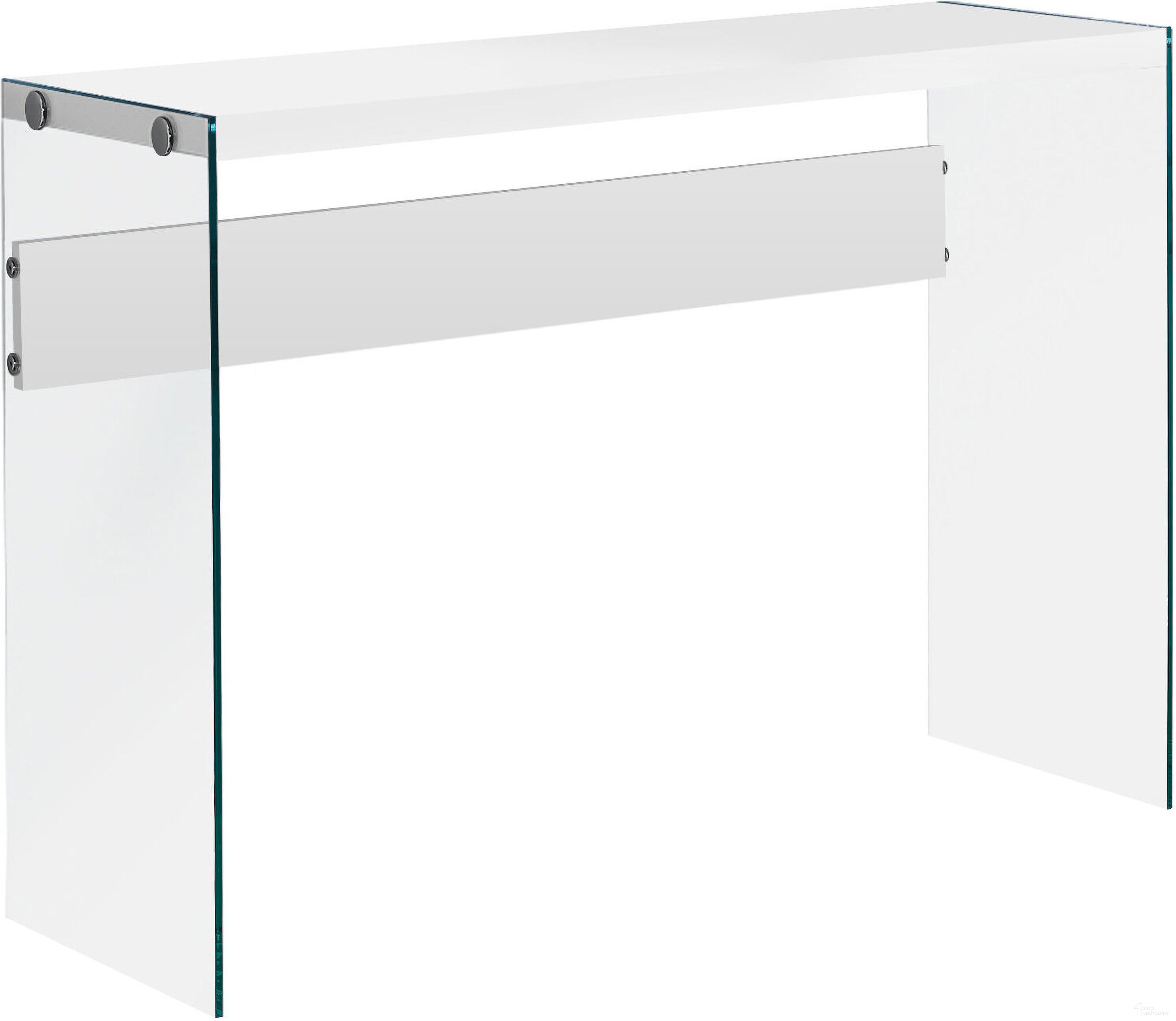 The appearance of Homeroots White Clear Tempered Glass Accent Table 333148 designed by Homeroots in the modern / contemporary interior design. This clean white piece of furniture  was selected by 1StopBedrooms from  to add a touch of cosiness and style into your home. Sku: 333148. Material: Glass.