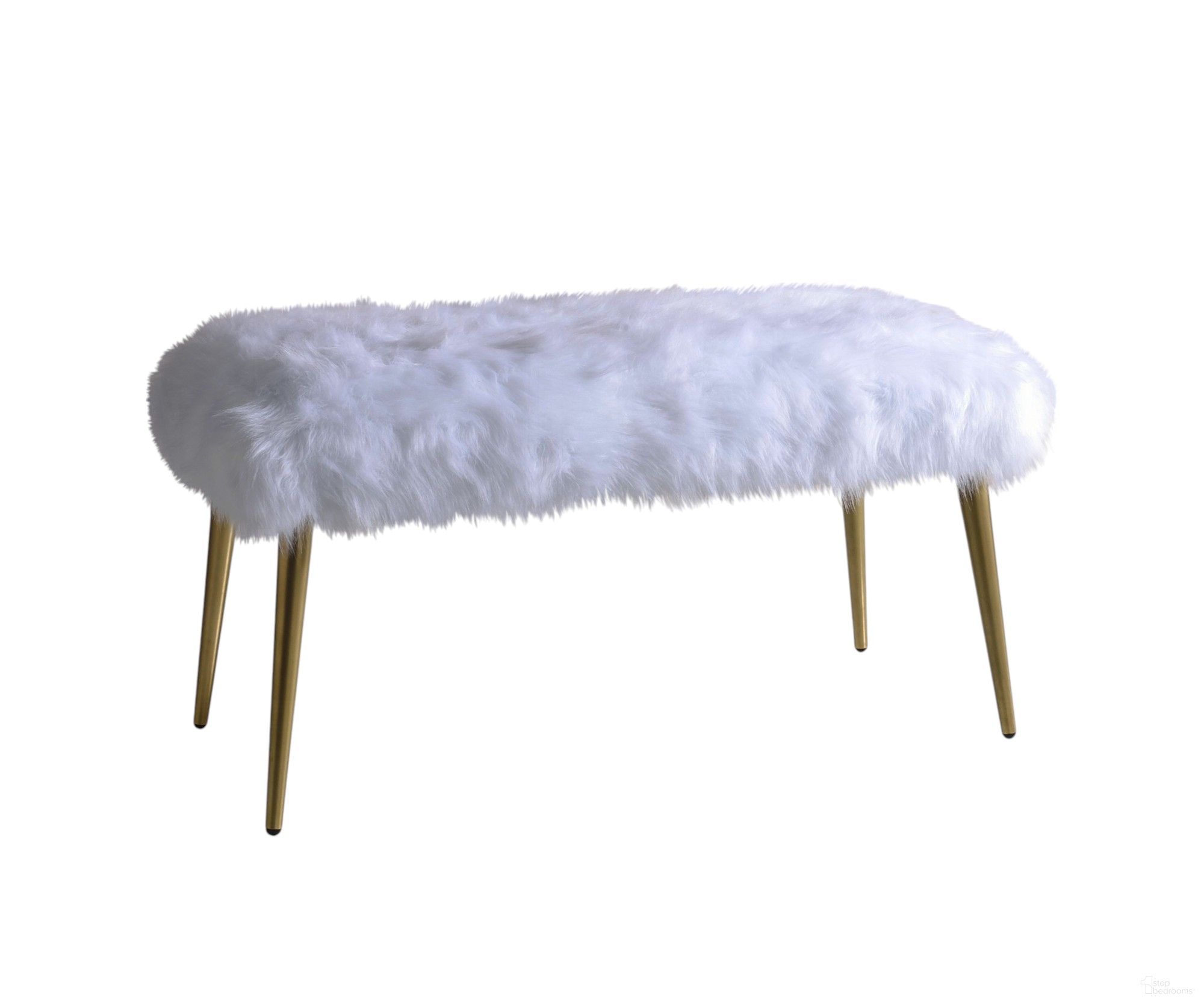 Homeroots White Faux Fur Gold Metal Upholstered Bench 347539