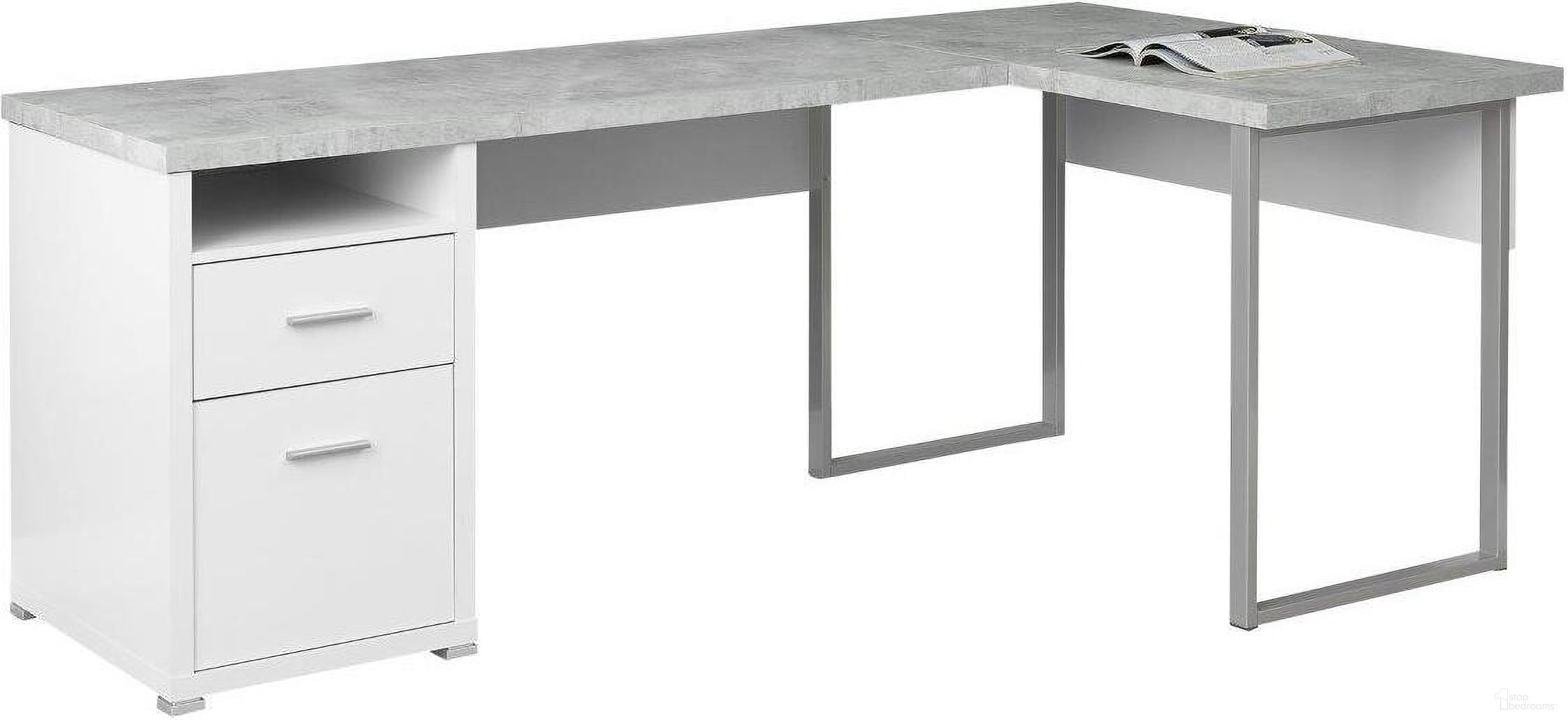Homeroots White Grey Silver Particle Board Hollow Core Metal Computer Desk 333446