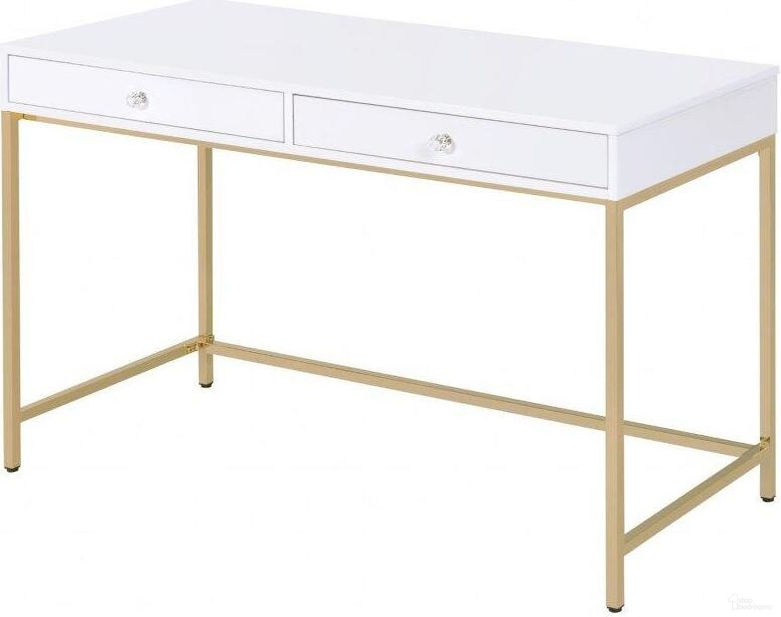 The appearance of Homeroots White High Gloss Gold Metal Wood Desk designed by Homeroots in the modern / contemporary interior design. This white and gold piece of furniture  was selected by 1StopBedrooms from  to add a touch of cosiness and style into your home. Sku: 347510. Material: Metal.