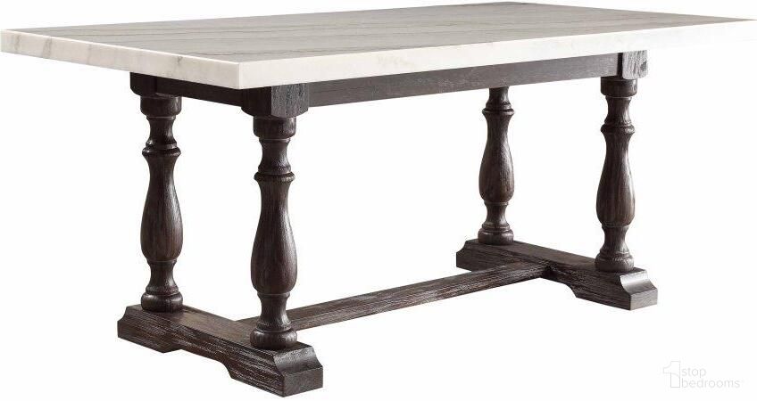The appearance of Homeroots White Marble Weathered Espresso Wood Dining Table designed by Homeroots in the transitional interior design. This espresso piece of furniture  was selected by 1StopBedrooms from  to add a touch of cosiness and style into your home. Sku: 347309. Table Base Style: Trestle. Material: Wood. Table Top Shape: Rectangular. Size: 72" x 38".