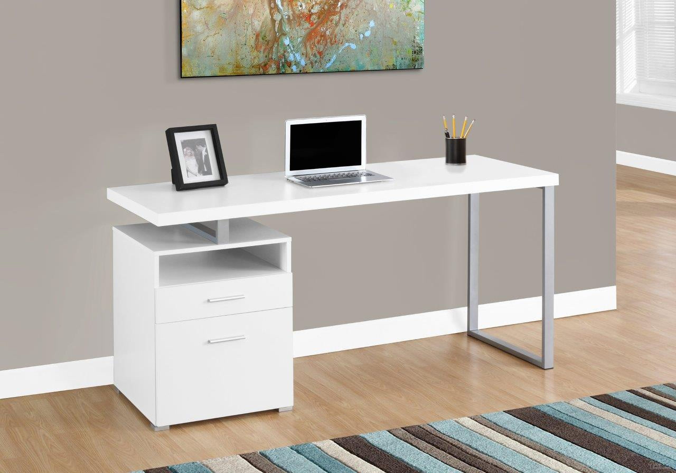 The appearance of Homeroots White Particle Board And Silver Metal Computer Desk designed by Homeroots in the modern / contemporary interior design. This white piece of furniture was selected by 1StopBedrooms from to add a touch of cosiness and style into your home. Sku: 333384. Material: MDF.