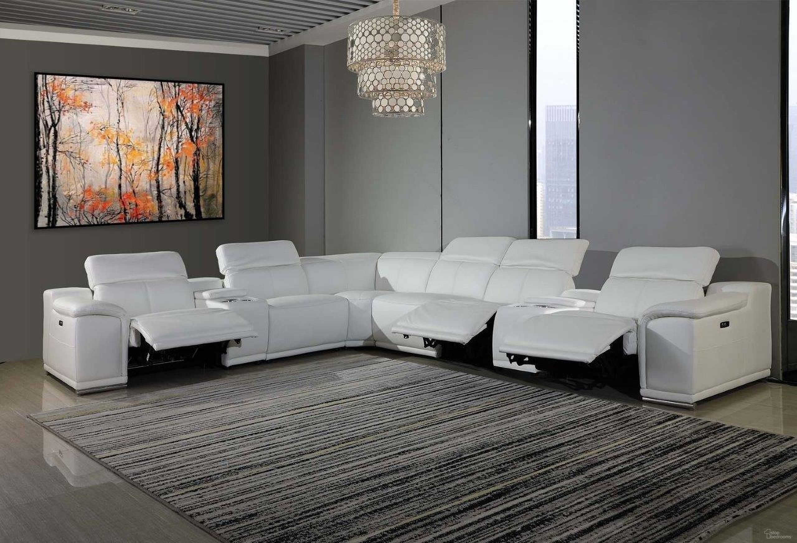 The appearance of Homeroots White Power Reclining 8 Piece Sectional and W 2 Consoles 366364 designed by Homeroots in the modern / contemporary interior design. This white piece of furniture was selected by 1StopBedrooms from to add a touch of cosiness and style into your home. Sku: 366364. Material: Leather. Layout: L-Shape.