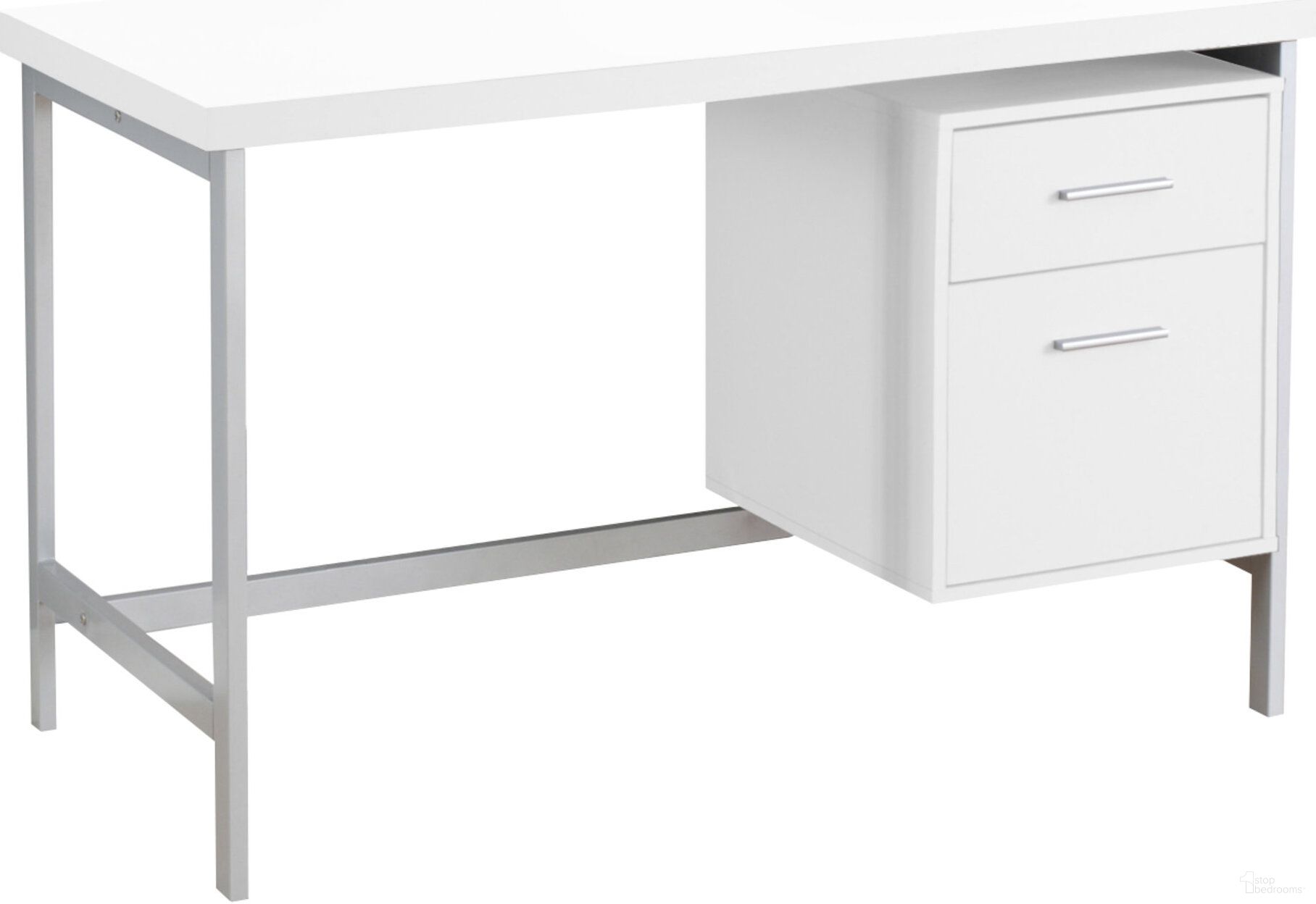 Homeroots White Silver Particle Board Hollow Core Metal Computer Desk 333387