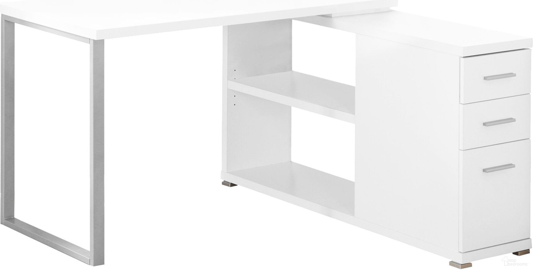 The appearance of White Silver Particle Board Hollow Core Metal Computer Desk 333378 designed by Homeroots in the modern / contemporary interior design. This white piece of furniture was selected by 1StopBedrooms from to add a touch of cosiness and style into your home. Sku: 333378. Material: MDF.