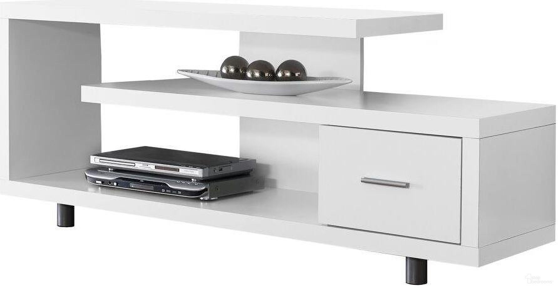 Homeroots White Silver Particle Board Hollow Core Metal Tv Stand With A Drawer