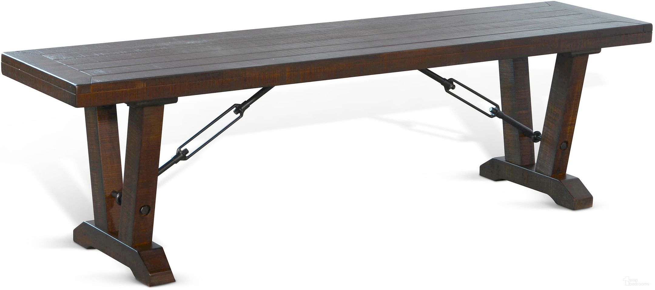 The appearance of Homestead Bench With Turn Buckles In Dark Brown designed by Sunny Designs in the country / farmhouse interior design. This tobacco piece of furniture was selected by 1StopBedrooms from Homestead Collection to add a touch of cosiness and style into your home. Sku: 1668TL. Material: Solid Wood.