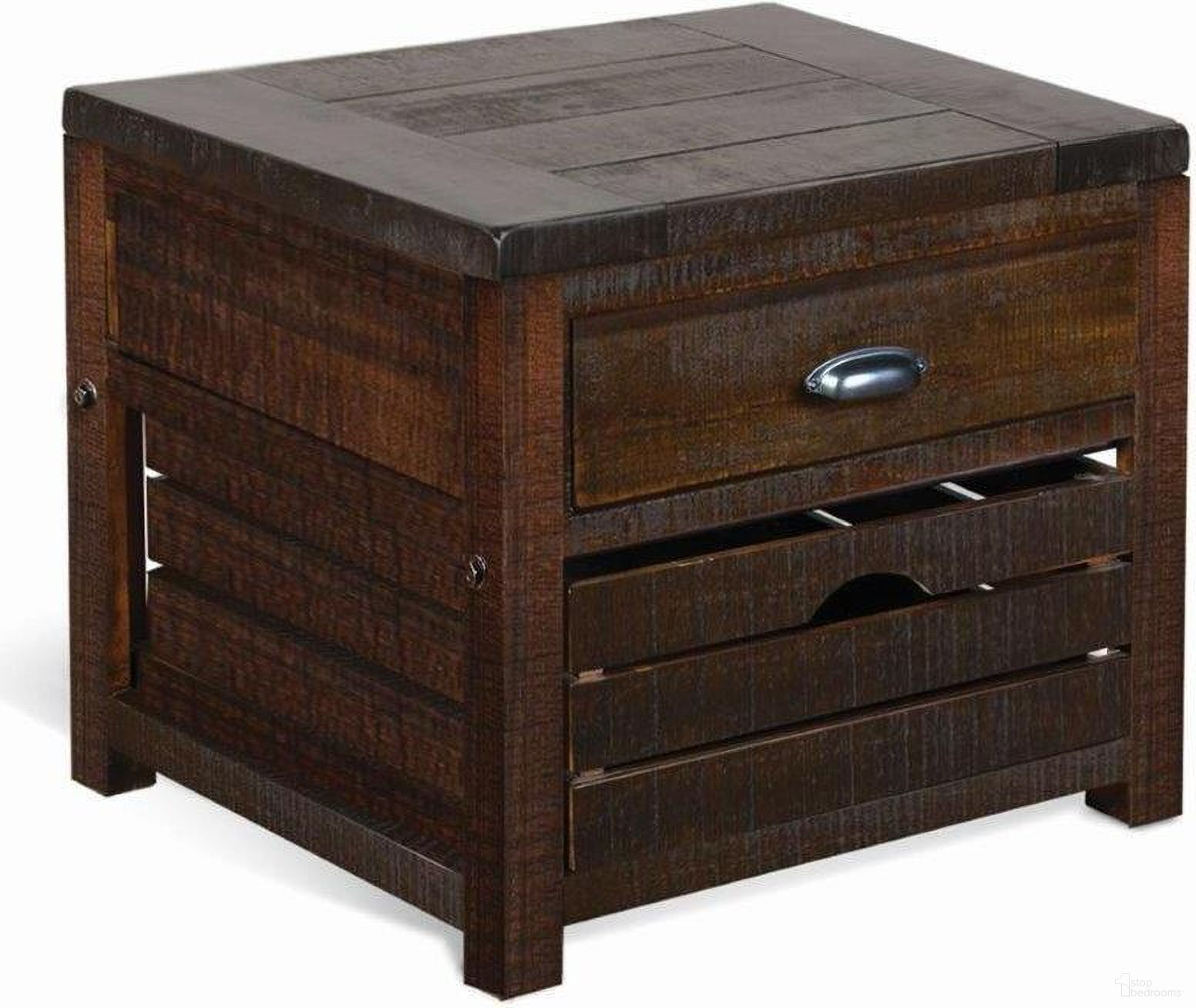 The appearance of Homestead End Table designed by Sunny Designs in the traditional interior design. This tobacco piece of furniture  was selected by 1StopBedrooms from Homestead Collection to add a touch of cosiness and style into your home. Sku: 3266TL-E. Material: Solid Wood.