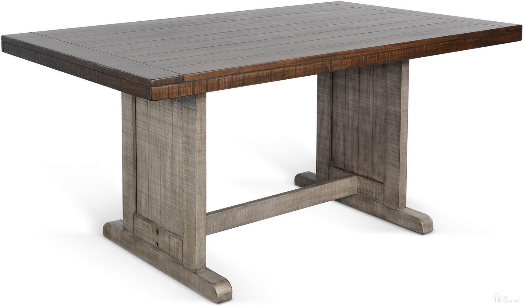 The appearance of Homestead Hills Rectangular Wood Dining Table In Grey designed by Sunny Designs in the country / farmhouse interior design. This tobacco/grey piece of furniture was selected by 1StopBedrooms from Homestead Hills Collection to add a touch of cosiness and style into your home. Sku: 0113TA-T. Table Base Style: Trestle. Table Top Shape: Rectangular. Size: 38" x 60". Material: Solid Wood.